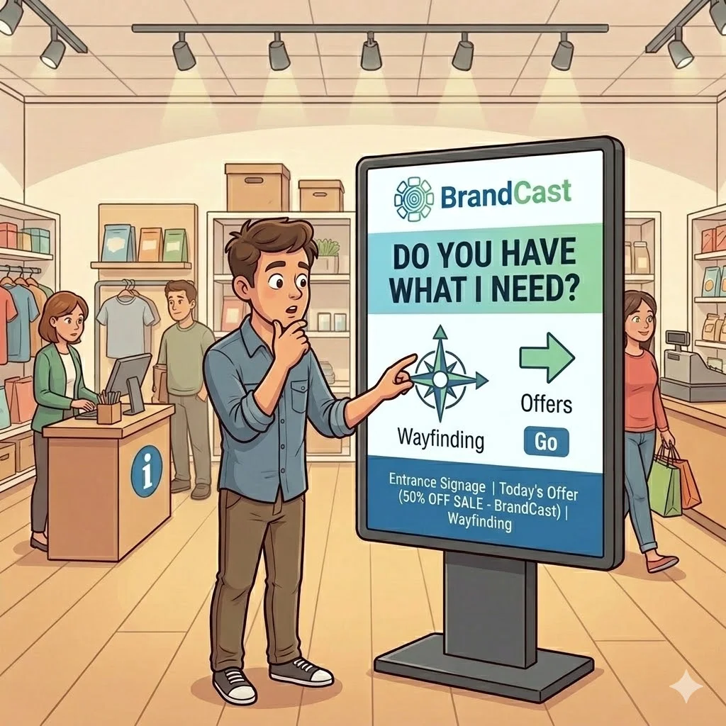 Welcome zone illustration — a cartoon scene showing the welcome part of a customer's experience.